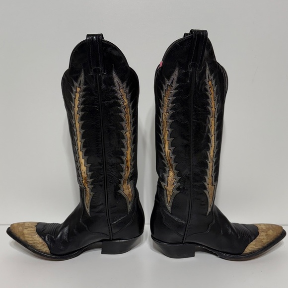 Tony Lama Vintage Black Leather Snake Cowboy Boots - Picture 5 of 17